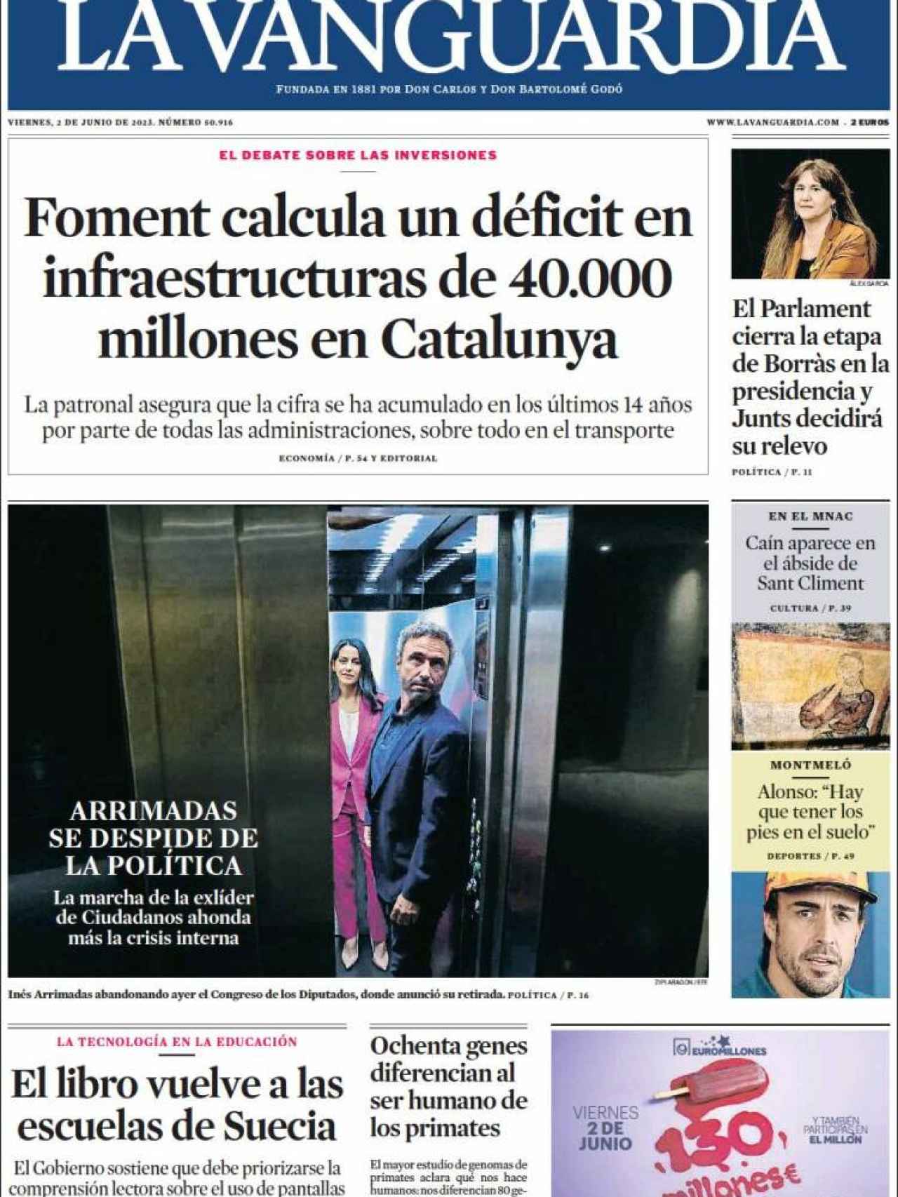 Portada de 'La Vanguardia' de 2 de junio de 2023