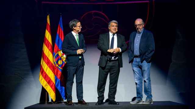 Joan Laporta y Jaume Roures, en la inauguración del museo provisional del Barça / FCB