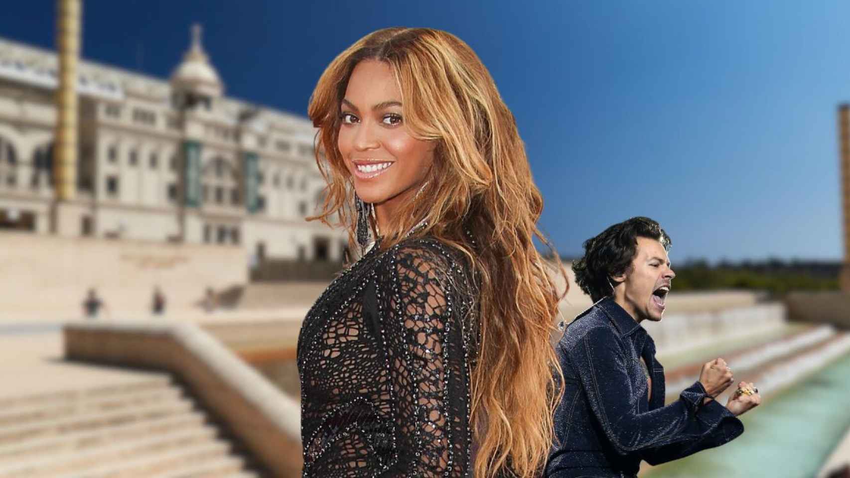 Beyoncé le quita el sitio a Harry Styles en el Estadi Olímpic de Barcelona (montaje)