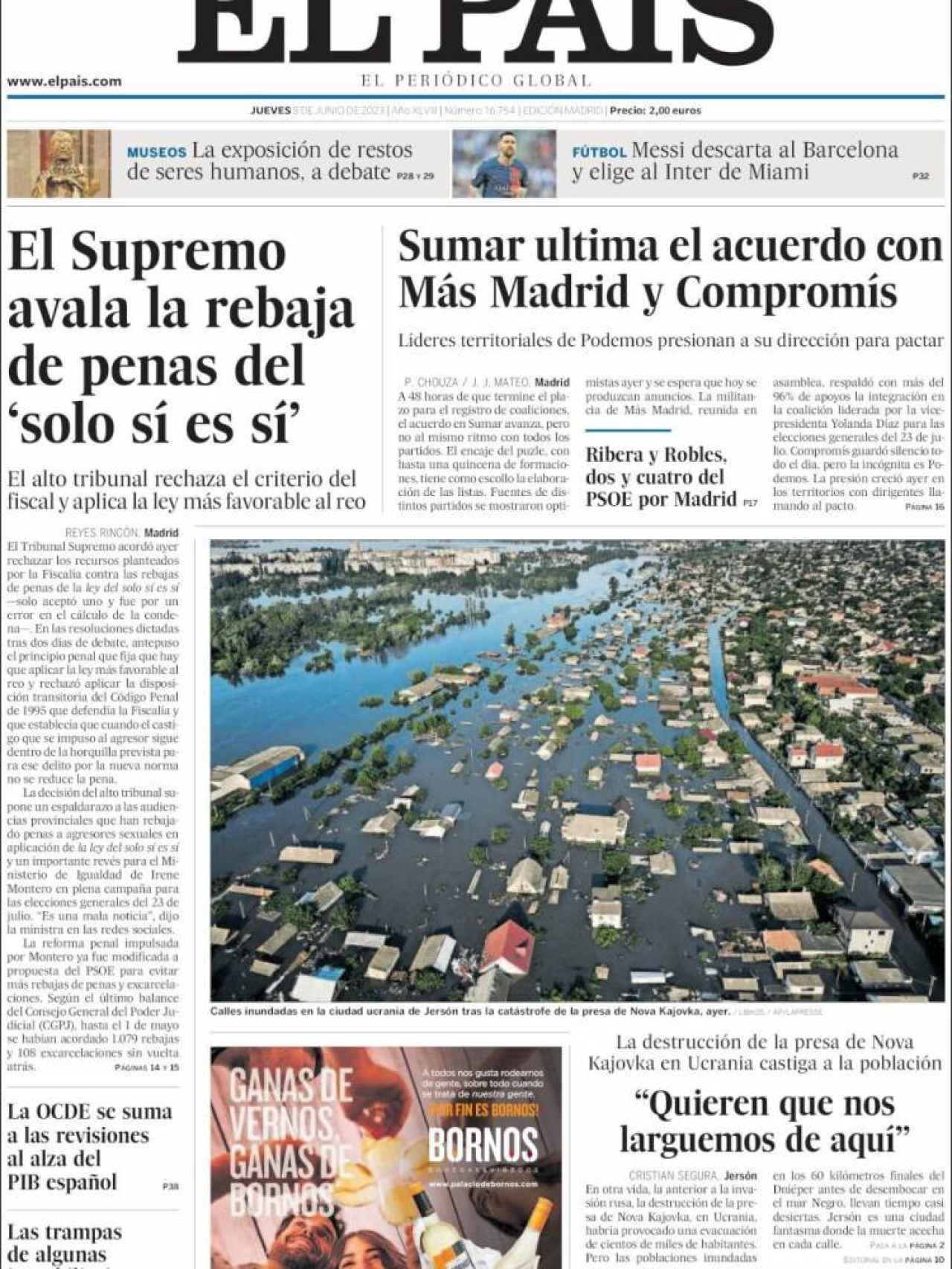 Portada de 'El País' de 8 de junio de 2023
