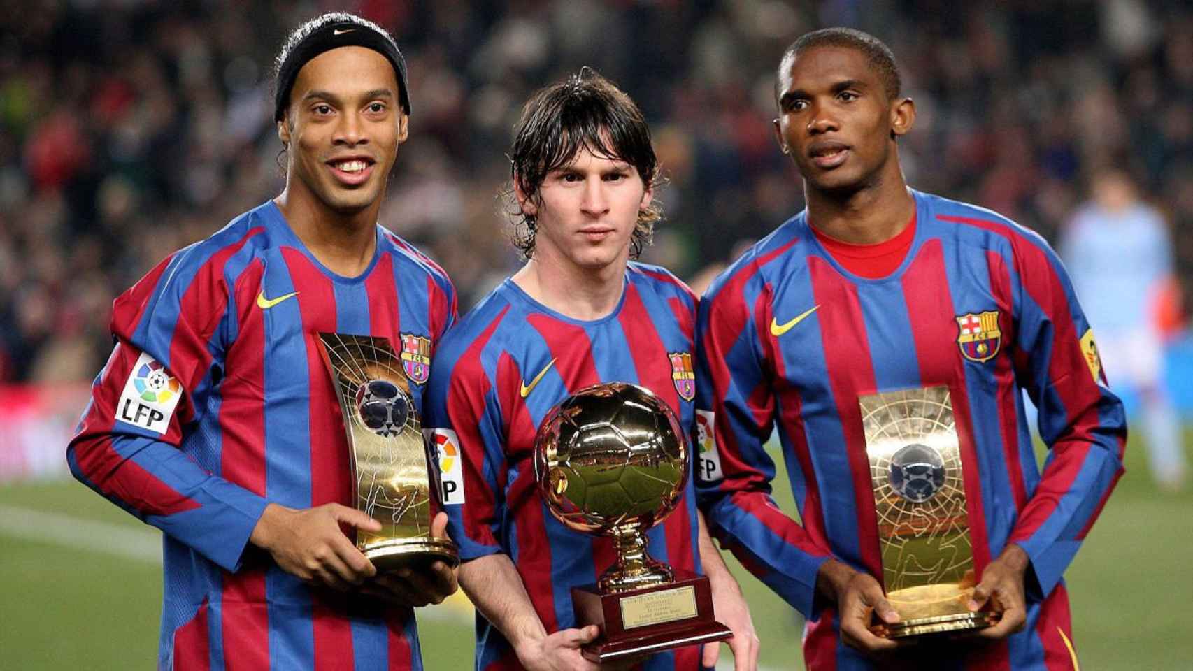 Messi, con Ronaldinho y Samuel Eto'o en una imagen de archivo