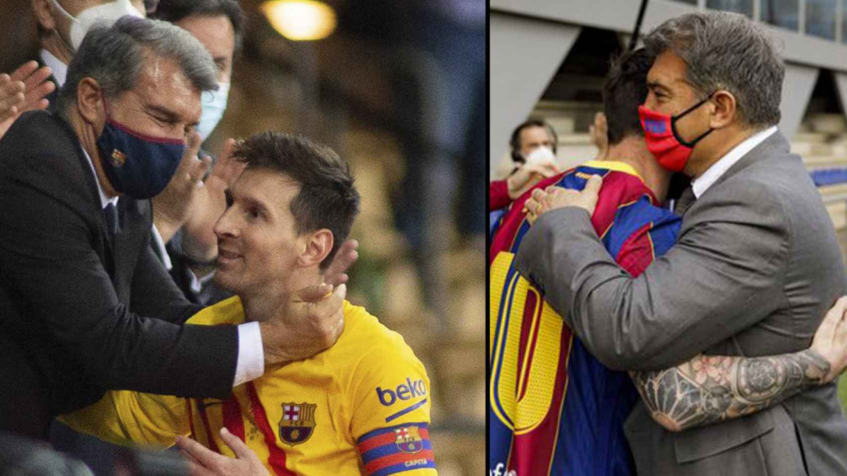 Dos abrazos de Laporta a Messi en 2021, antes de dejarlo vendido