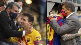 Dos abrazos de Laporta a Messi en 2021, antes de dejarlo vendido