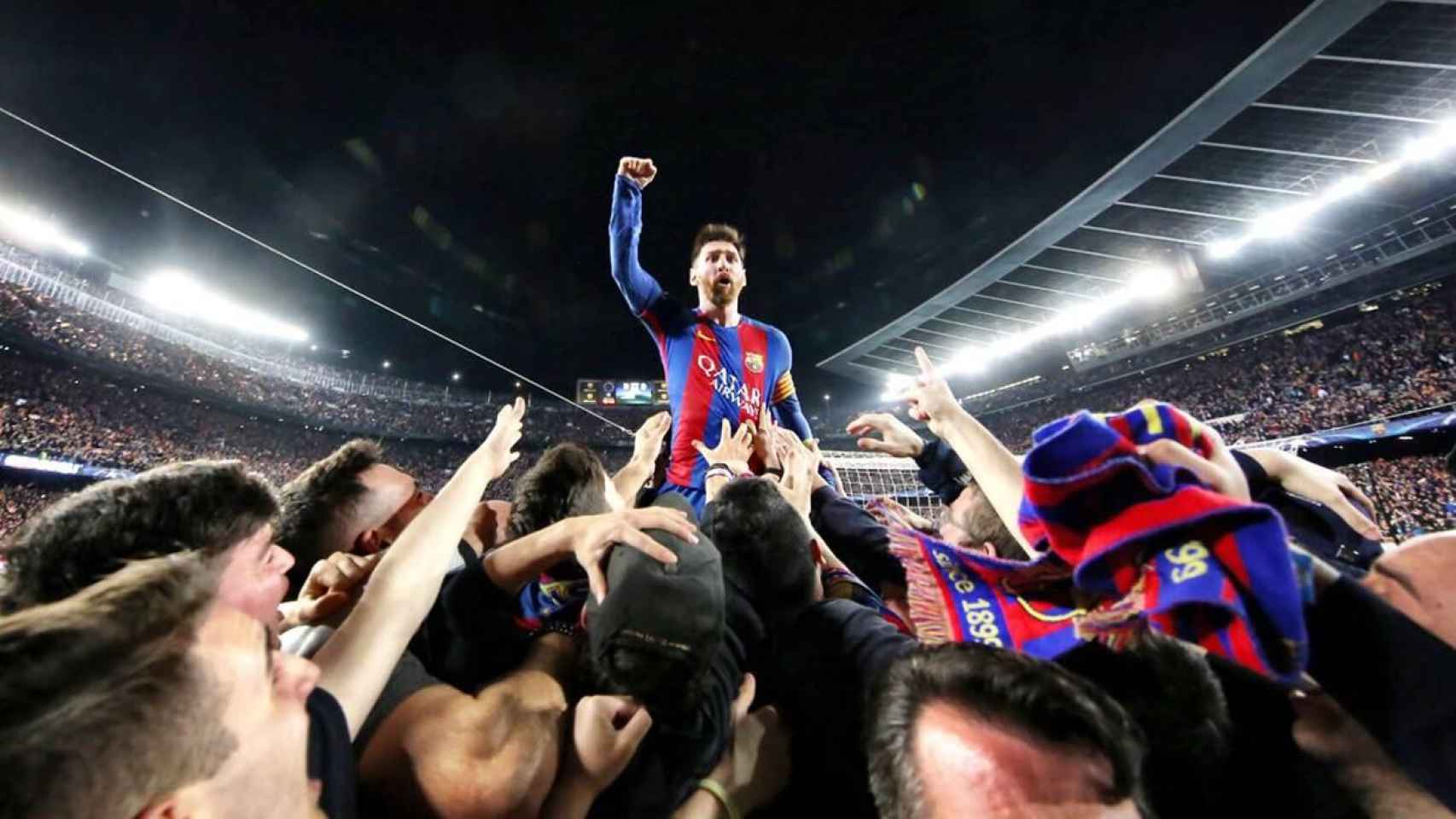 Leo Messi, celebrando un triunfo del Barça en la Champions League / FCB