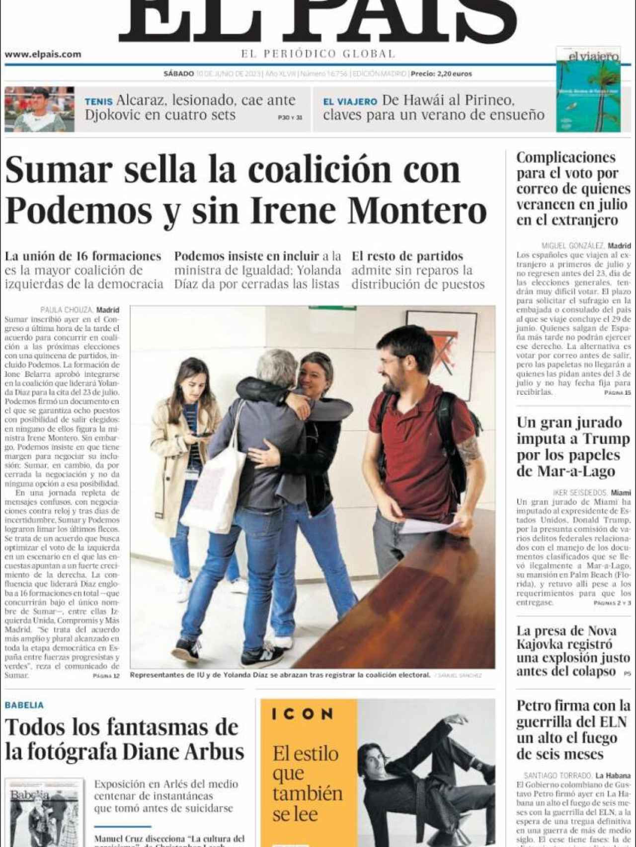 Portada de 'El País' del 10 de junio de 2023