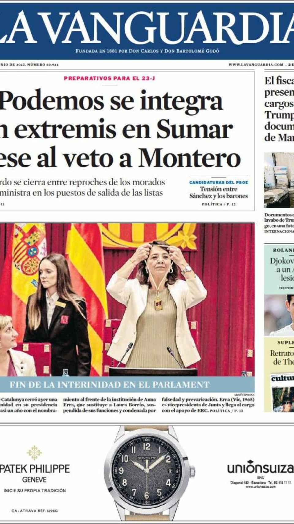 Portada de 'La Vanguardia' del 10 de junio de 2023