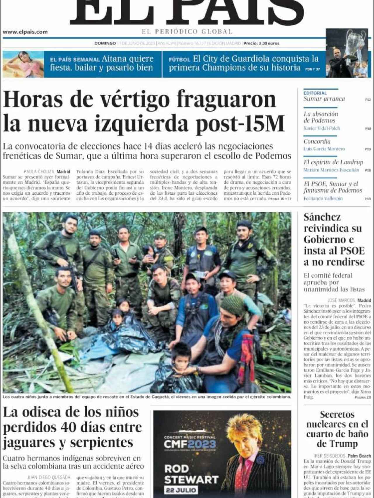 Portada de 'El País' del 11 de junio de 2023