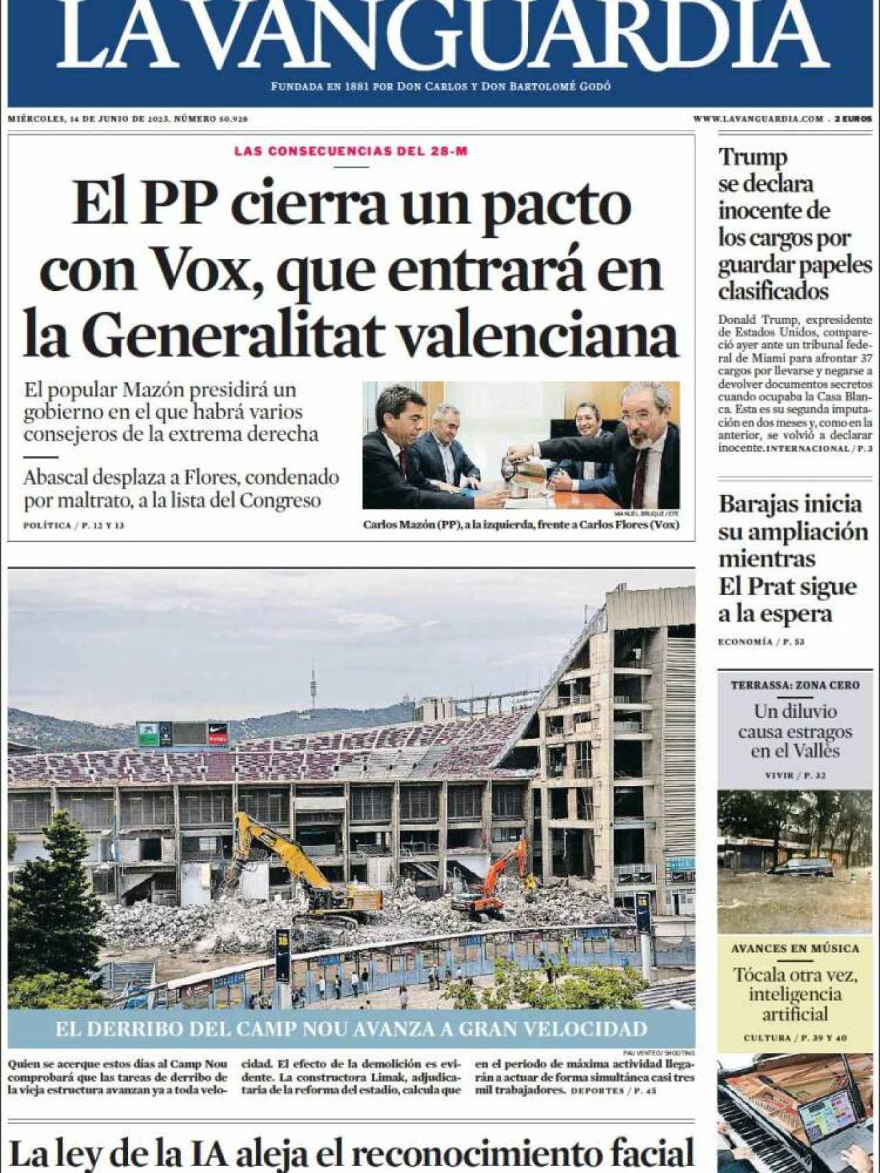 Portada de 'La Vanguardia' de 14 de junio de 2023