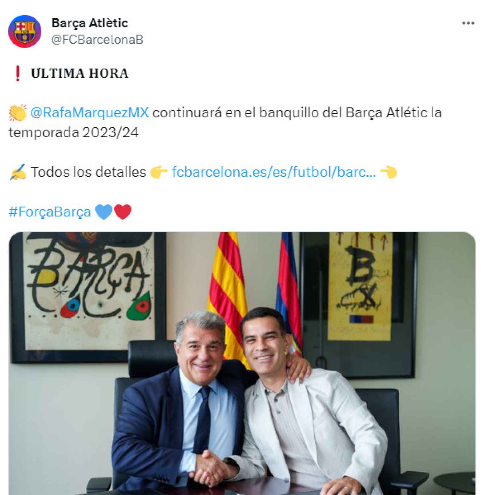 El Barça anuncia la renovación de Rafa Márquez con el filial