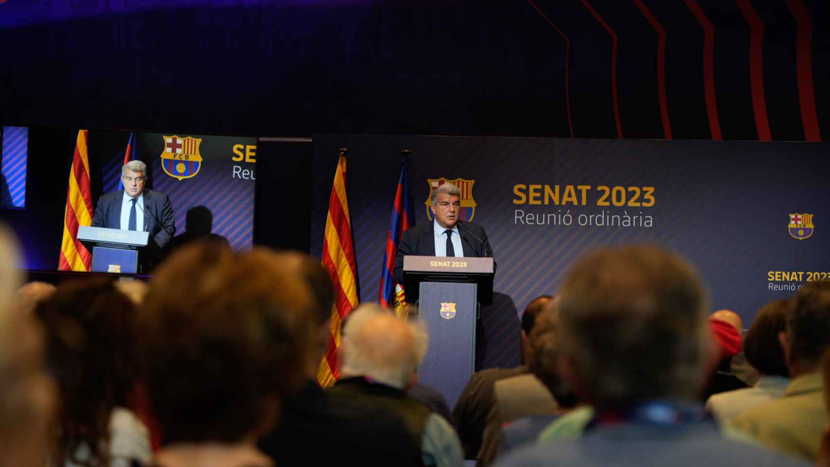 Joan Laporta, en la reunión ordinaria del Senado del FC Barcelona 2023 / Luis Miguel Añón