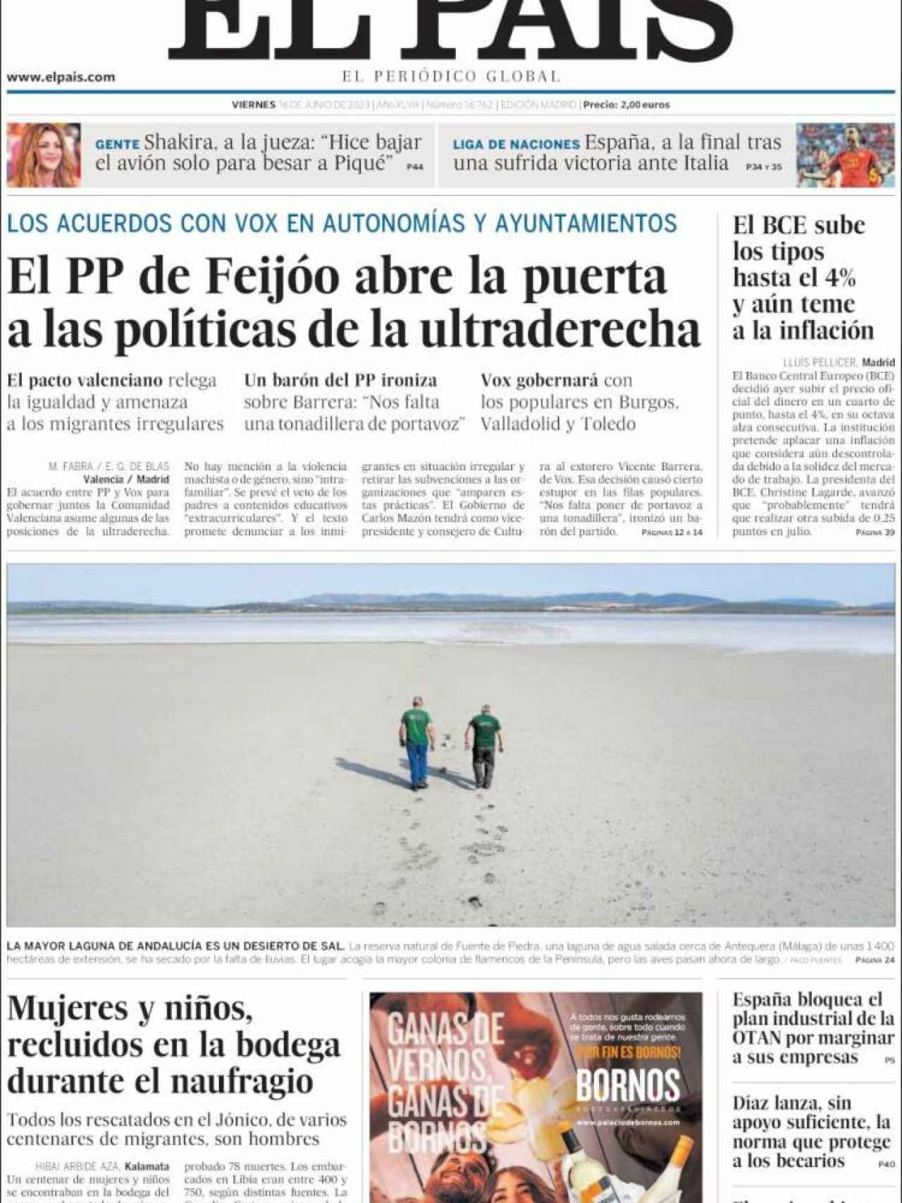 Portada de 'El País' de 16 de junio de 2023