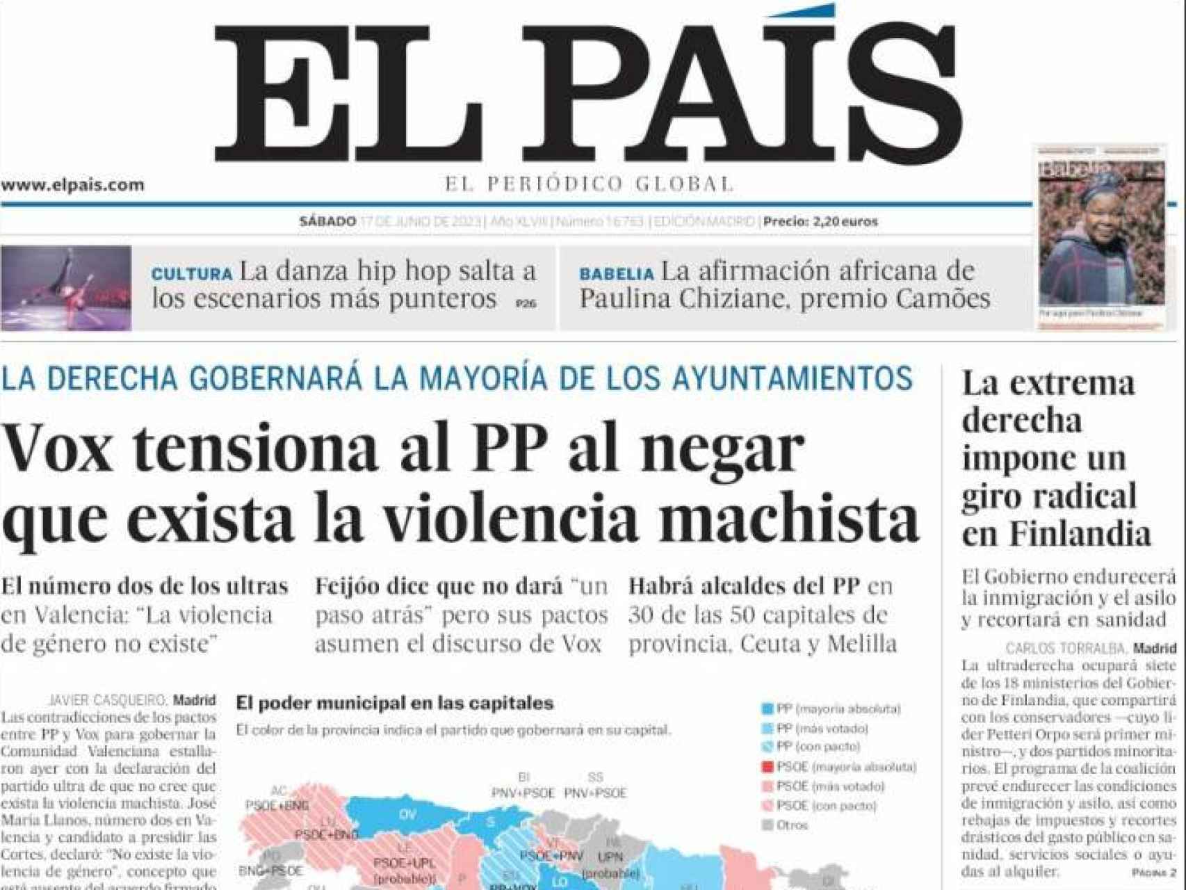 Portada de 'El País' del 17 de junio de 2023