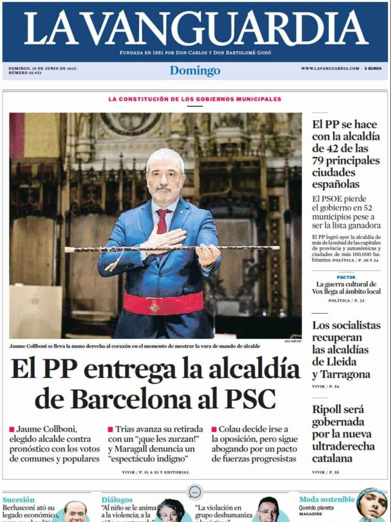 Portada de La Vanguardia del 18 de junio de 2023