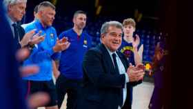 Laporta celebra un título del Barça de basket, dirigido por Jasikevicius