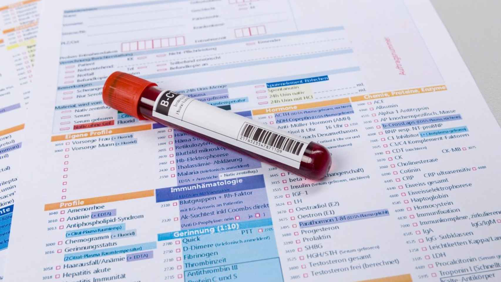 Petición de análisis de sangre