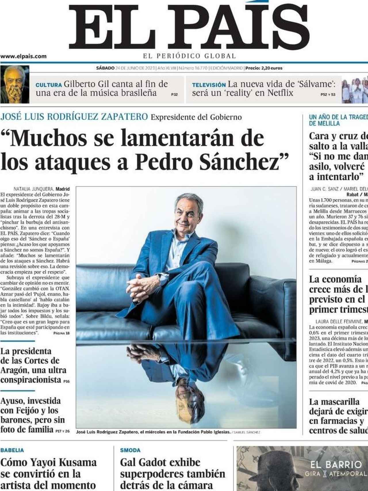 Portada de El País, 24 de junio de 2023