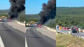 Imágenes del autocar incendiado en la autopista AP-7