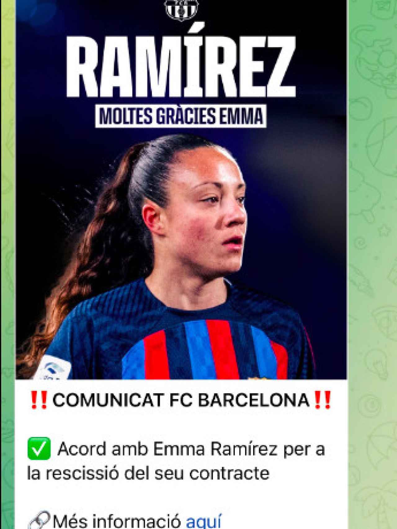 El Barça anuncia la rescisión del contrato de Emma Ramírez