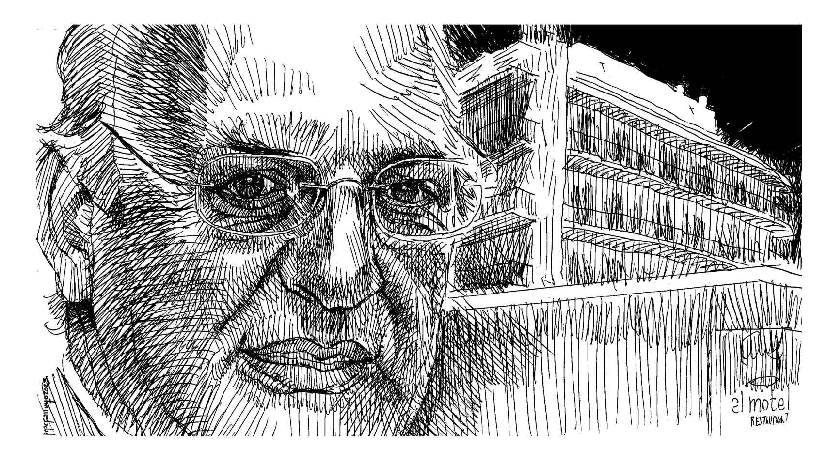 Caricatura de Jaume Subirós, fundador del Motel Empordà