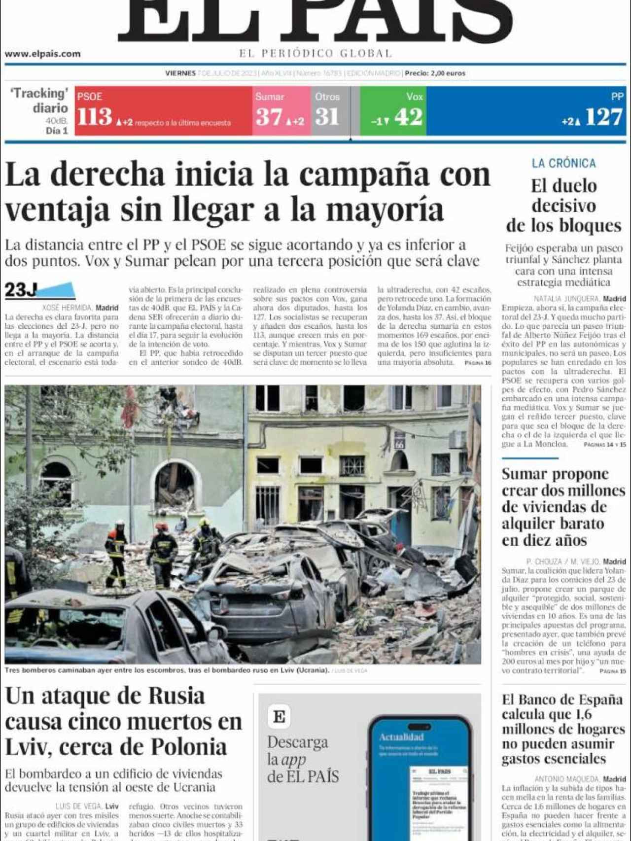 Portada de 'El País' de 7 de julio de 2023