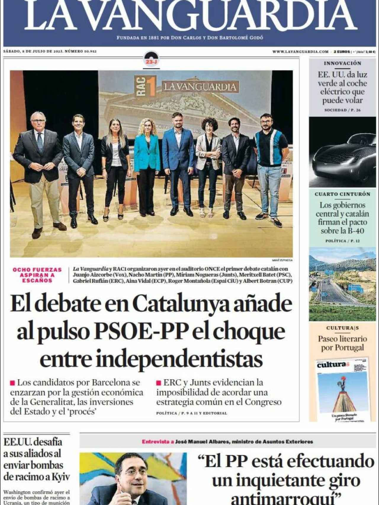 Portada de 'La Vanguardia' del 8 de julio de 2023