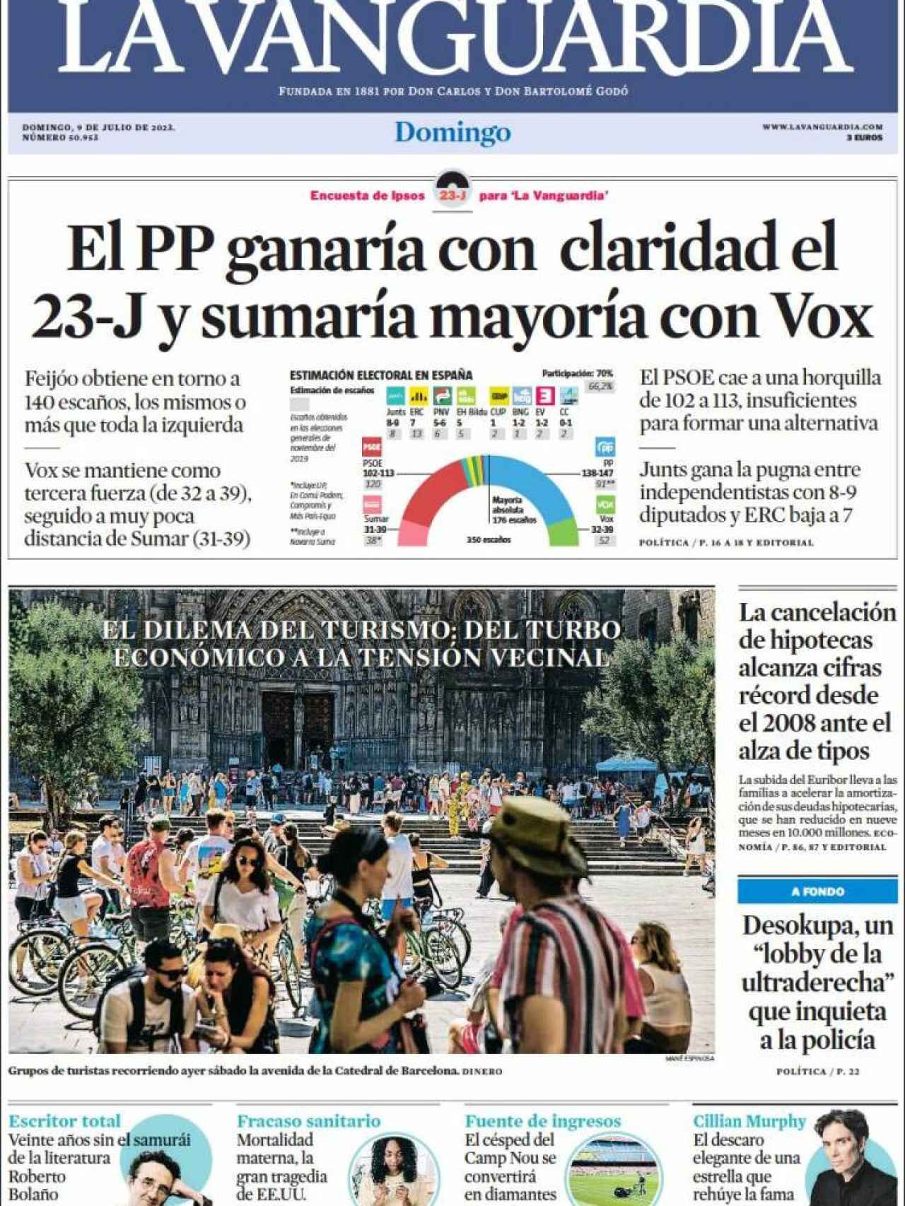 Portada de 'La Vanguardia' del 9 de julio de 2023
