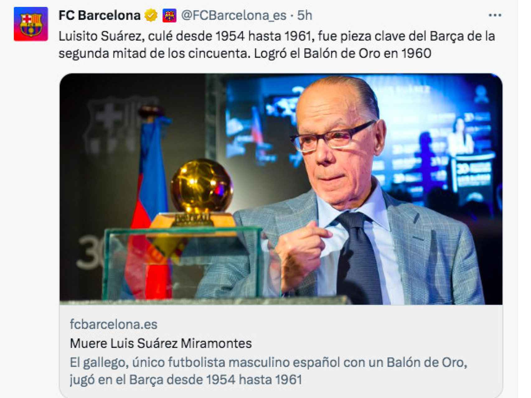 El Barça lamenta la muerte de Luis Suárez