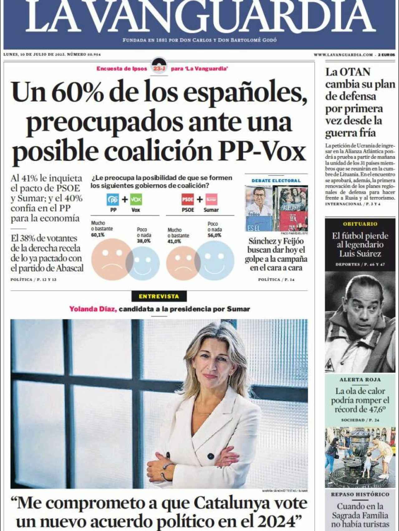 Portada de 'La Vanguardia' de 10 de julio de 2023