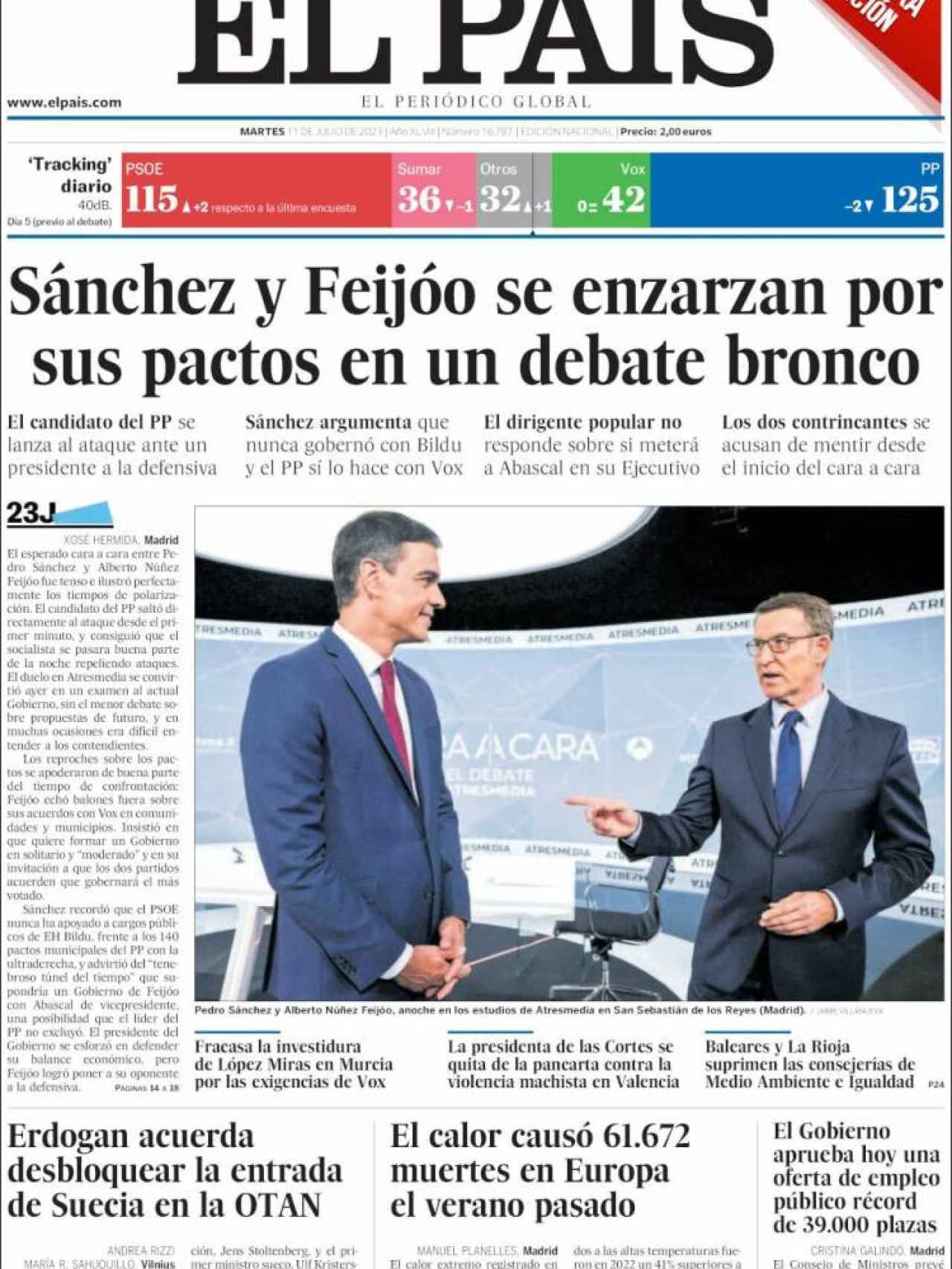 Portada de 'El País' de 11 de julio de 2023