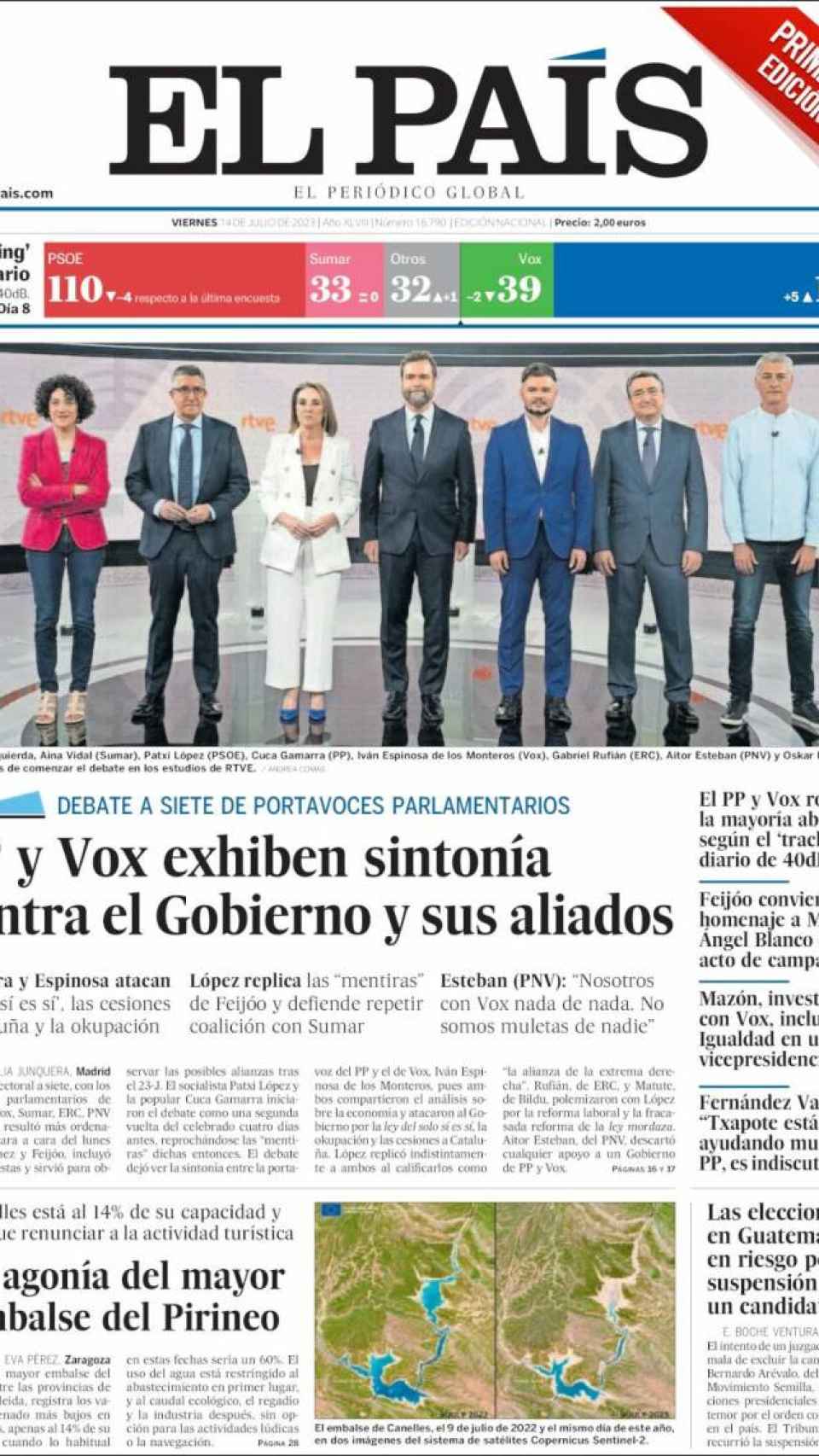 Portada de El País del 14  de julio de 2022