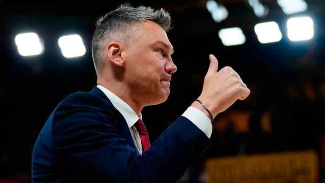 Saras Jasikevicius, durante un partido como entrenador del Barça / REDES