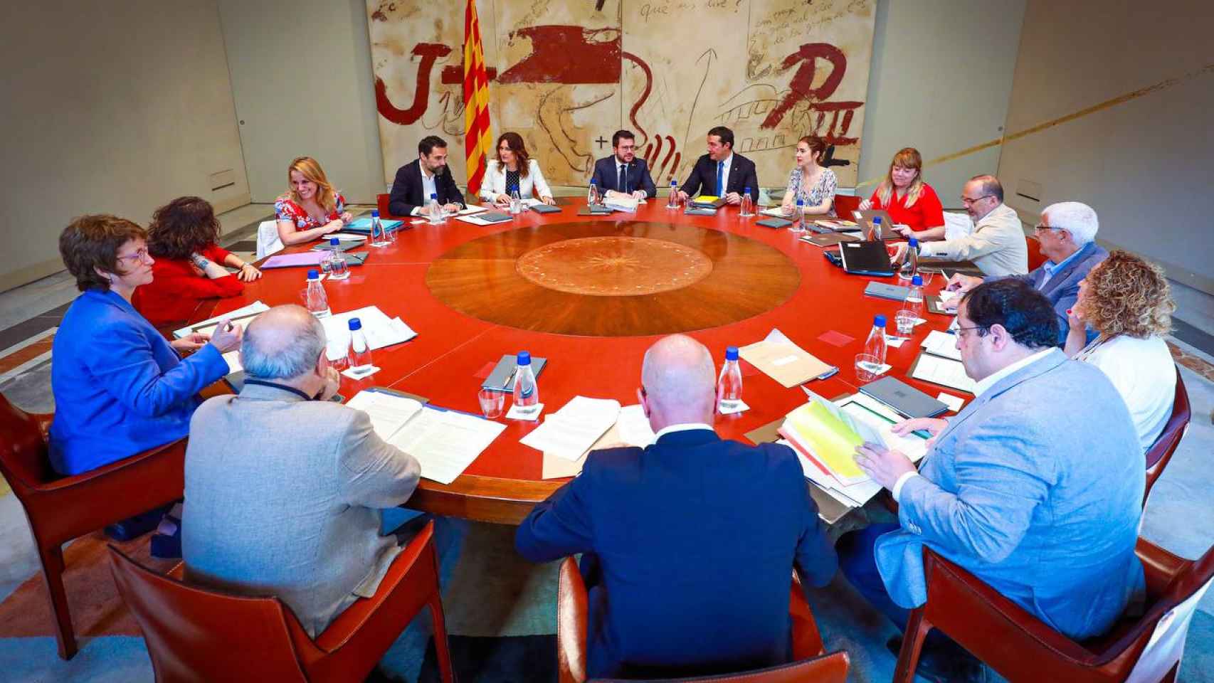 Reunión del Consell Executiu presidida por Pere Aragonès en el que se han aprobado más medidas para blindar el catalán