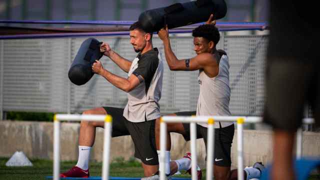 Lenglet y Balde, en un entrenamiento de la pretemporada del Barça