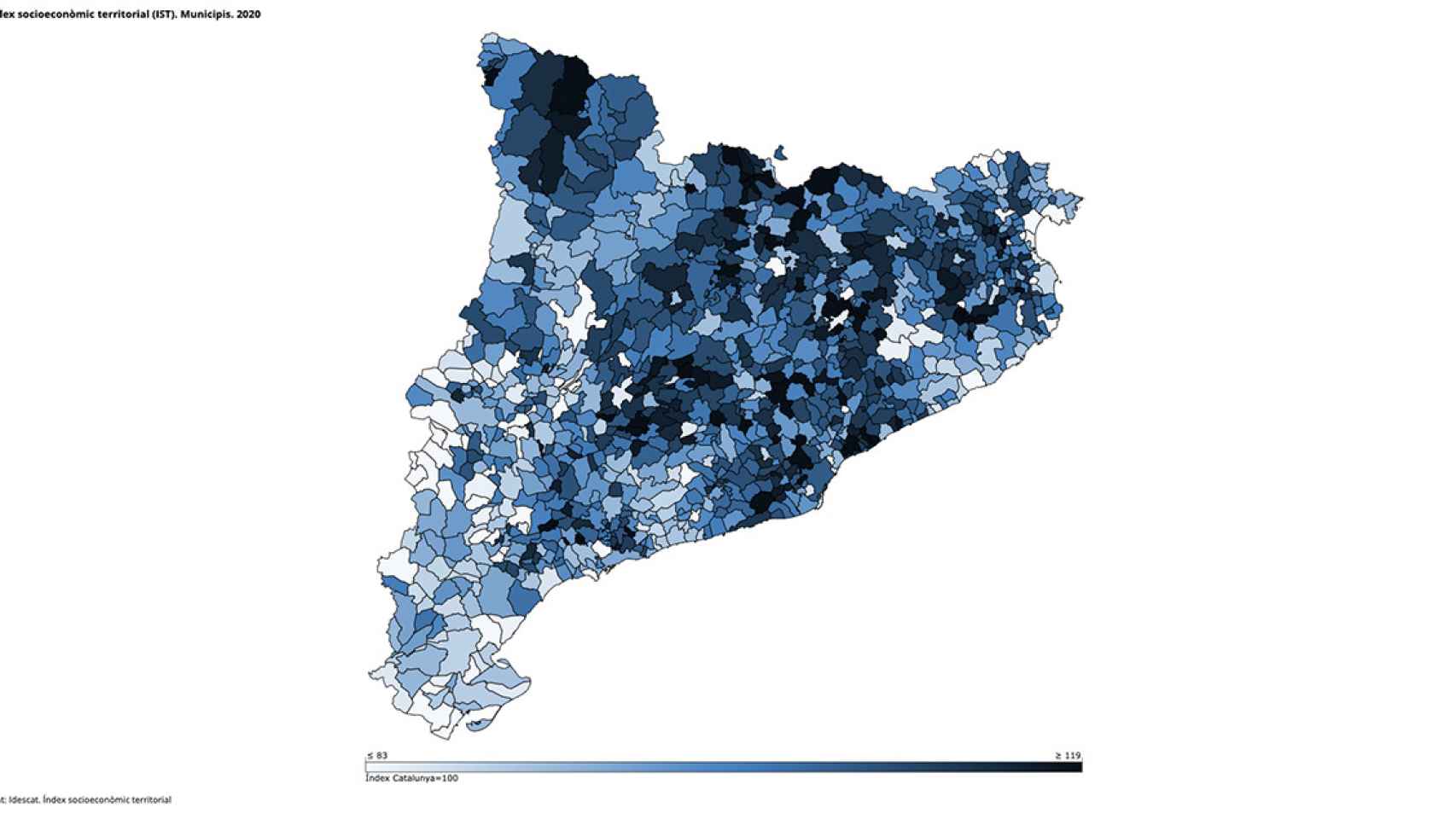 Mapa de los municipios catalanes en función de su situación socioeconómica