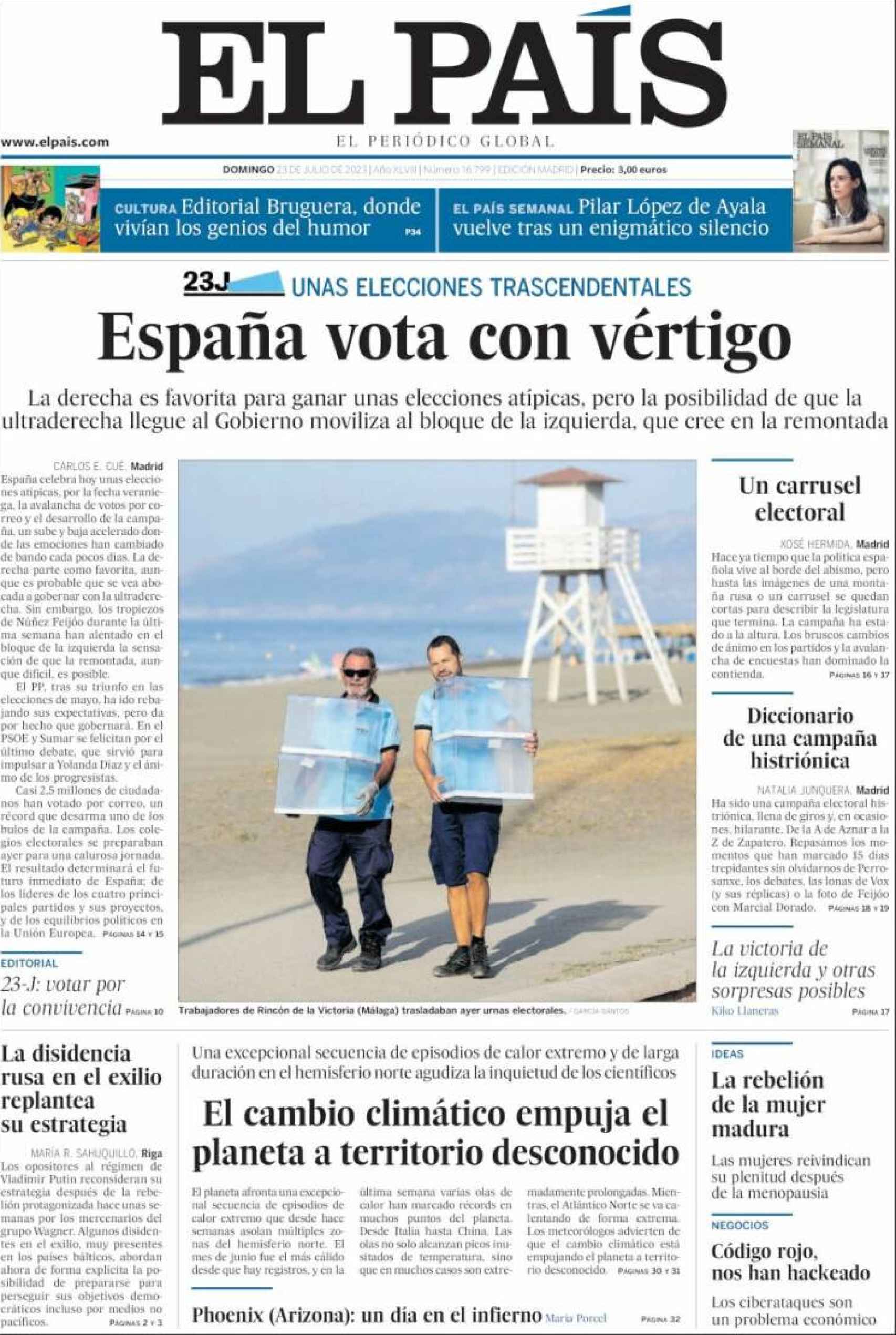 Portada del diario 'El País' del 23 de julio de 2023