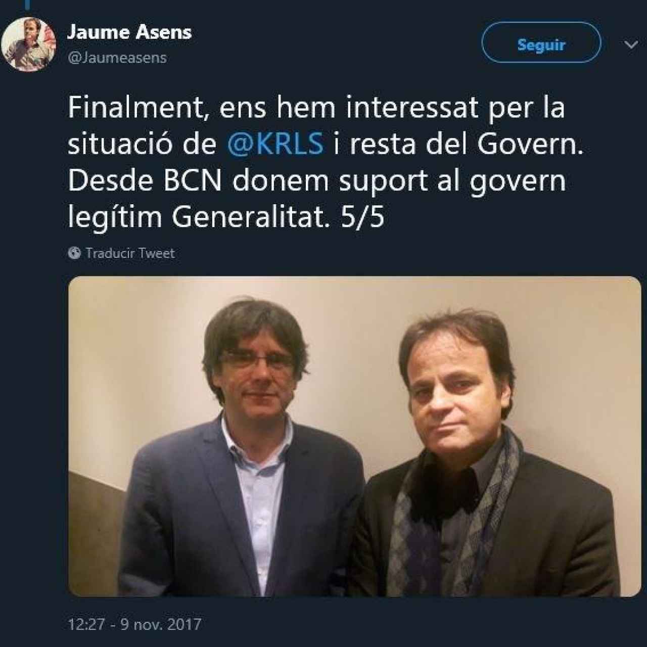 Jaume Asens, elogiando a Puigdemont tras declarar la DUI