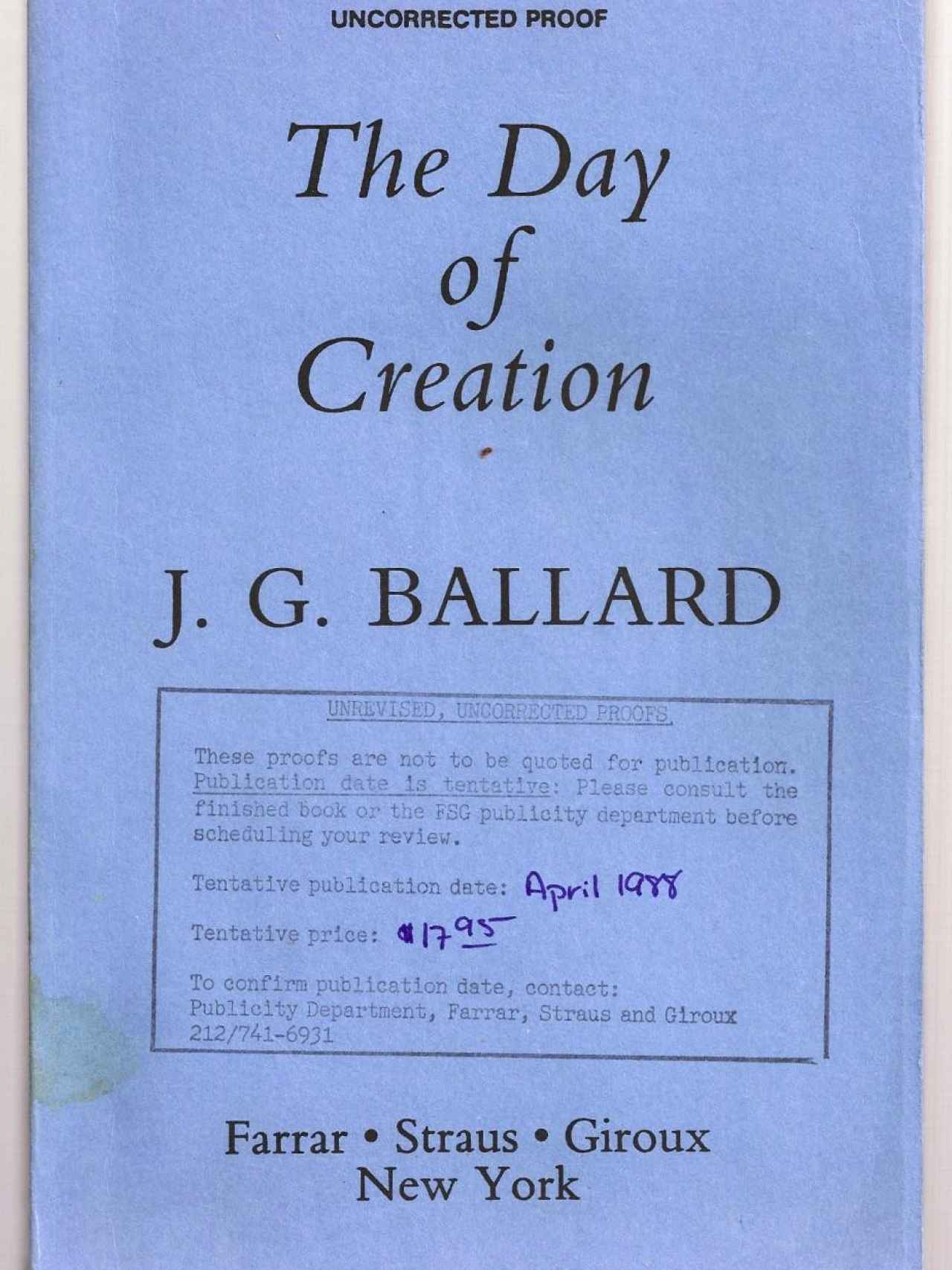 Prueba editorial de 'The Day of Creation'