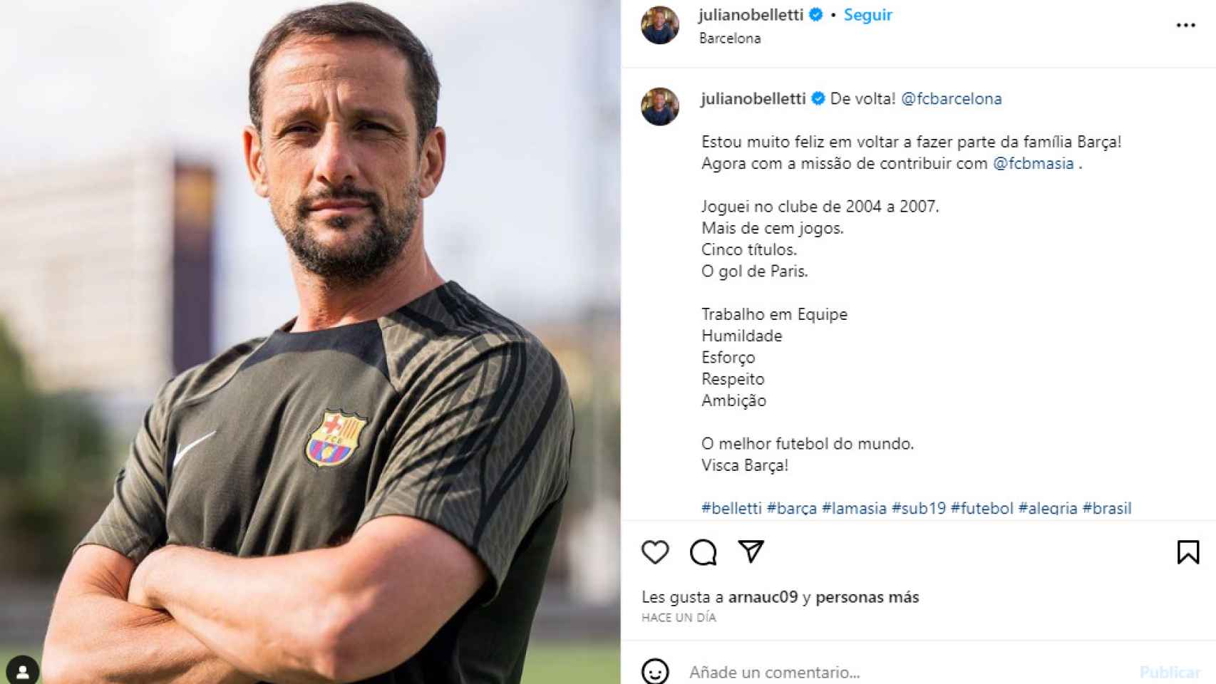 Juliano Belletti anuncia su regreso al Barça