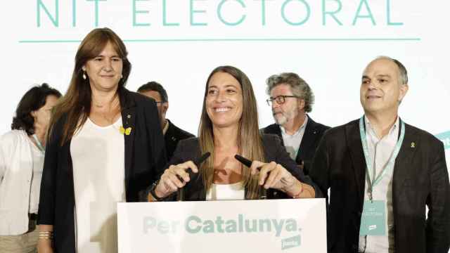 Laura Borràs, Míriam Nogueras y Jordi Turull, presidenta, candidata de las elecciones generales, y secretario general de Junts, respectivamente
