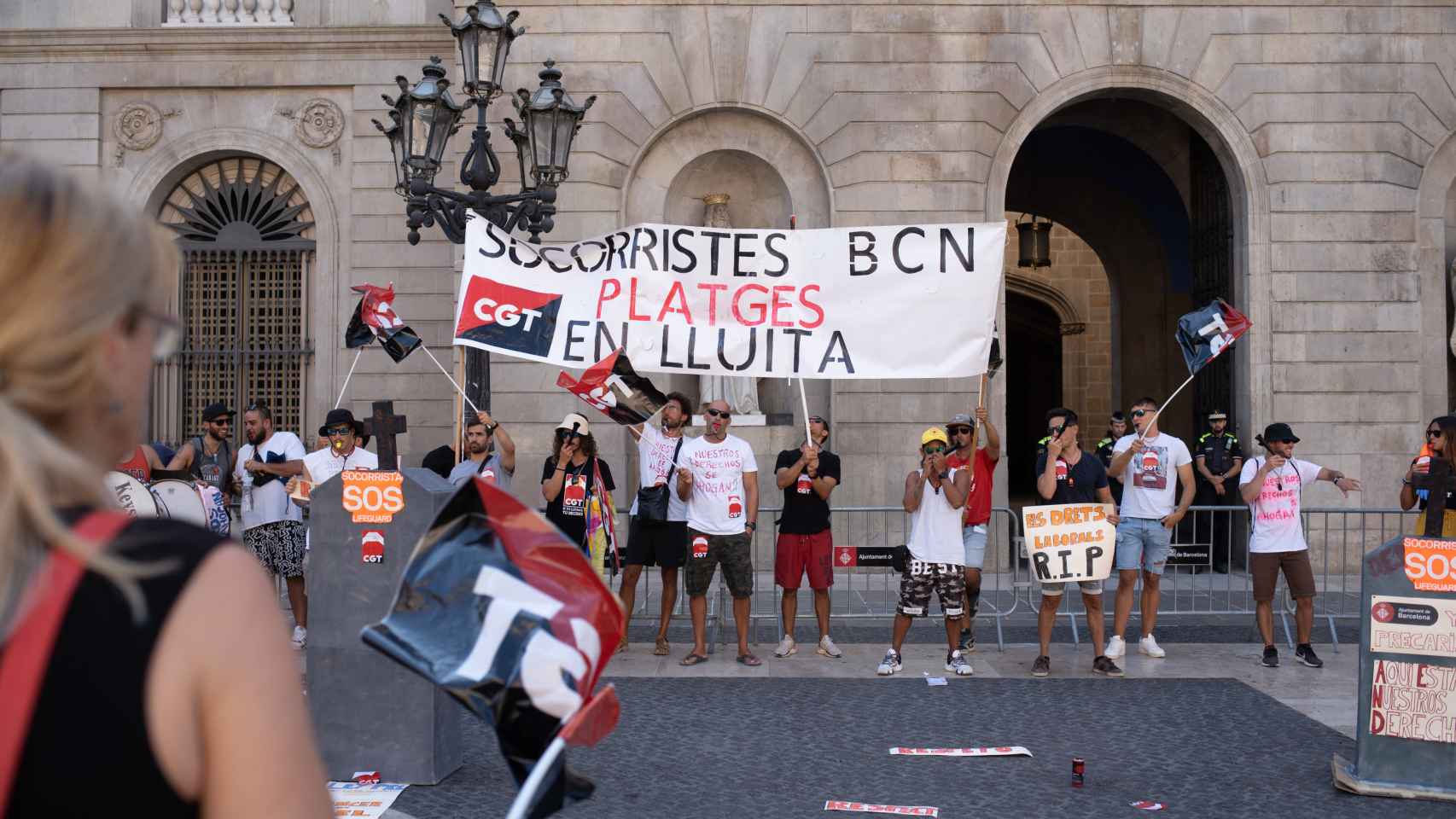 Concentración de socorristas el pasado 28 de julio en la Plaza Sant Jaume