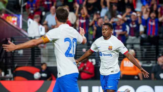 Ansu Fati festeja el gol del triunfo del Barça contra el AC Milan