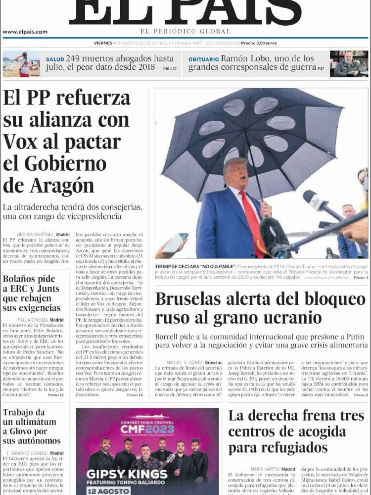 Portada de 'El País' de 4 de agosto de 2023