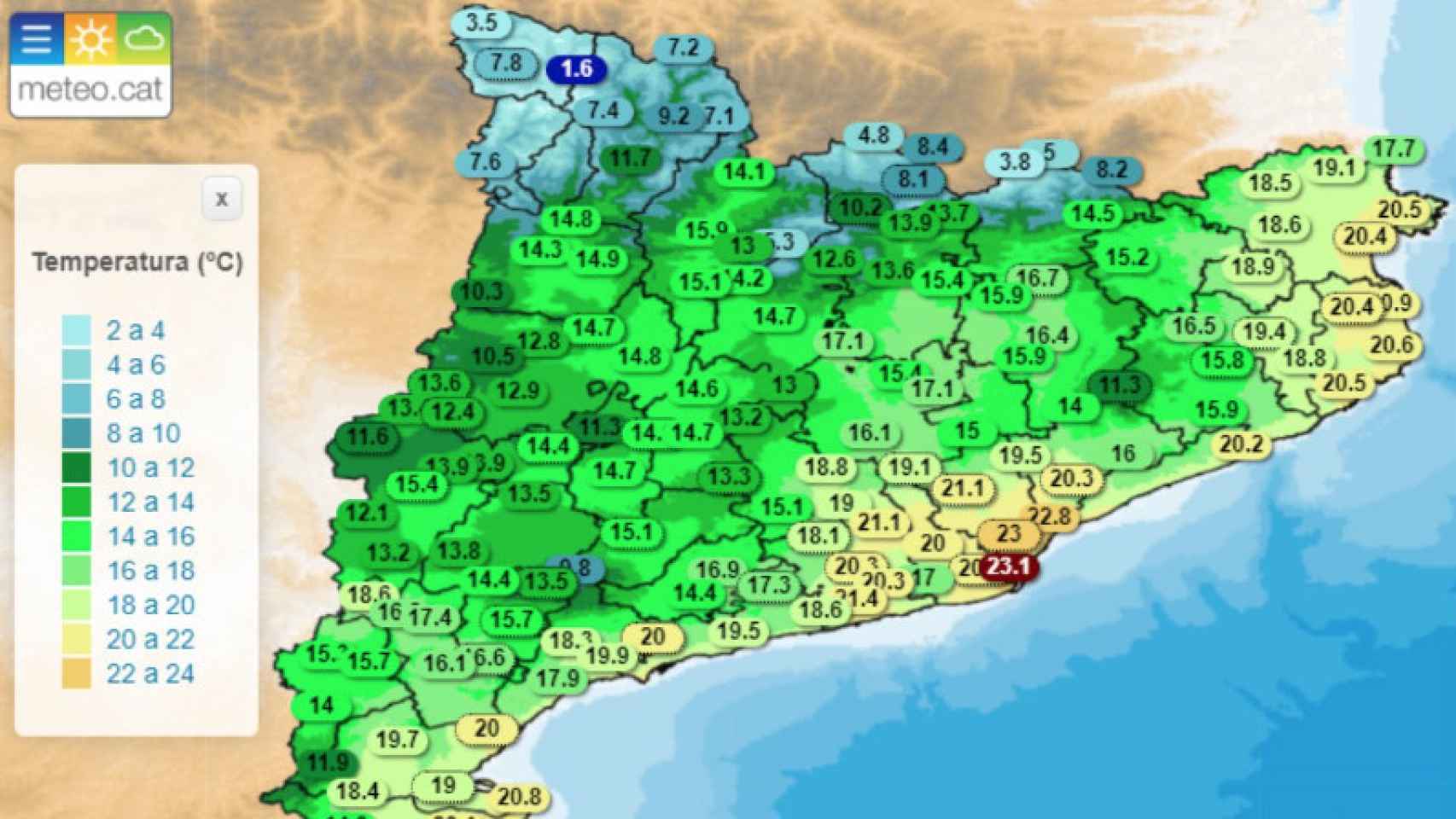 Temperaturas mínimas en Cataluña