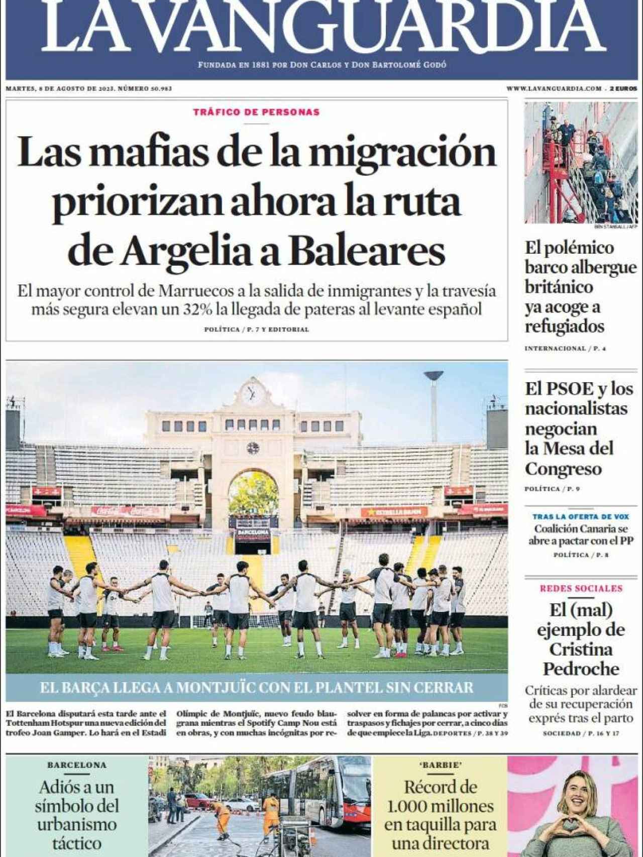 Portada de 'La Vanguardia' de 8 de agosto de 2023