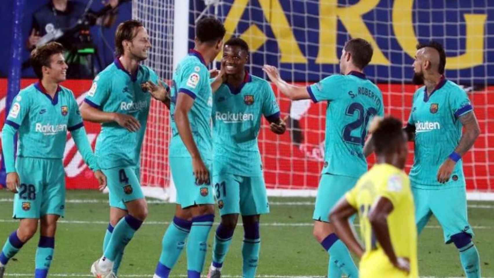 El Barça celebra un gol ante el Villarreal