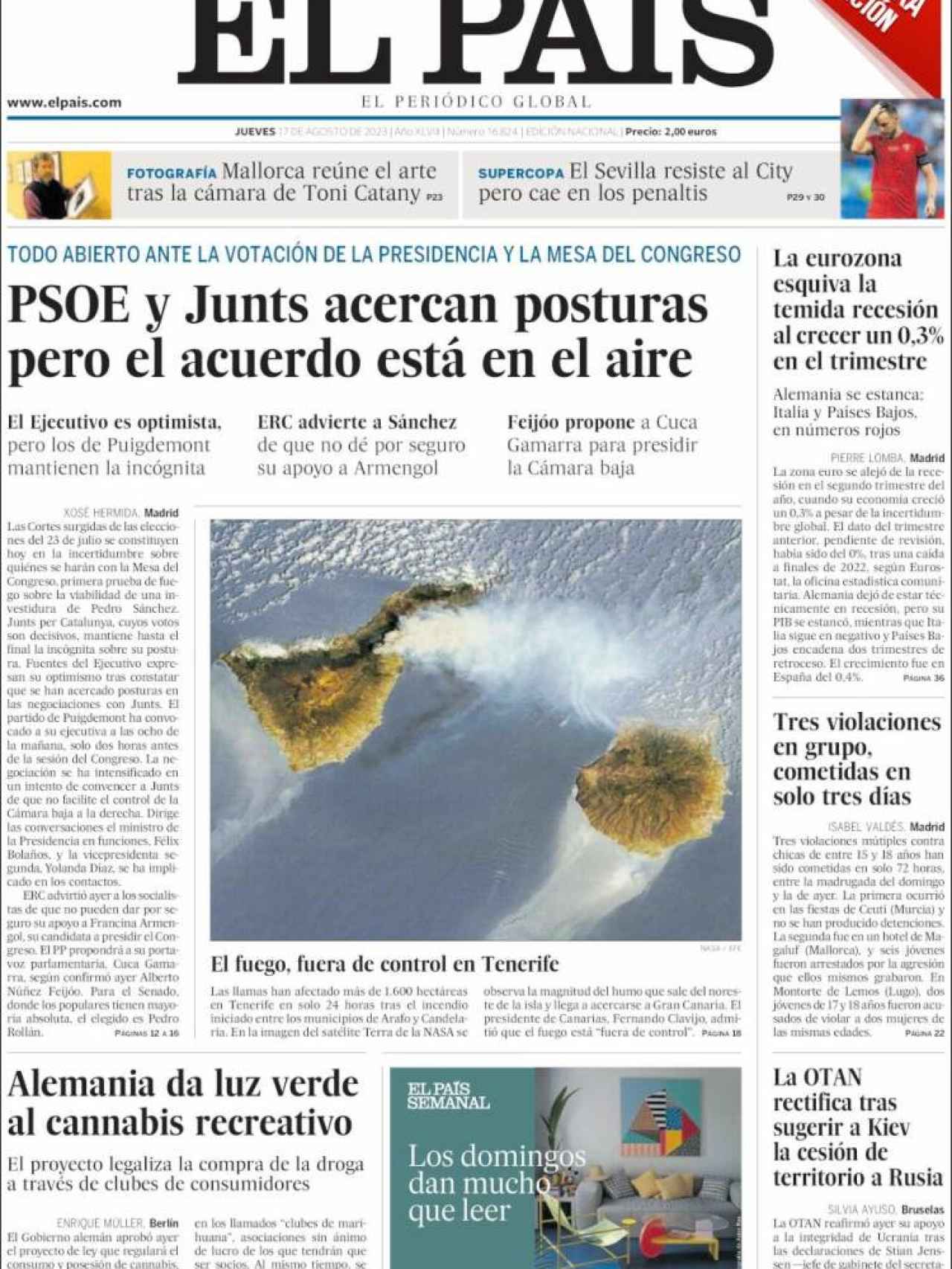 Portada de 'El País' del 17 de agosto de 2023