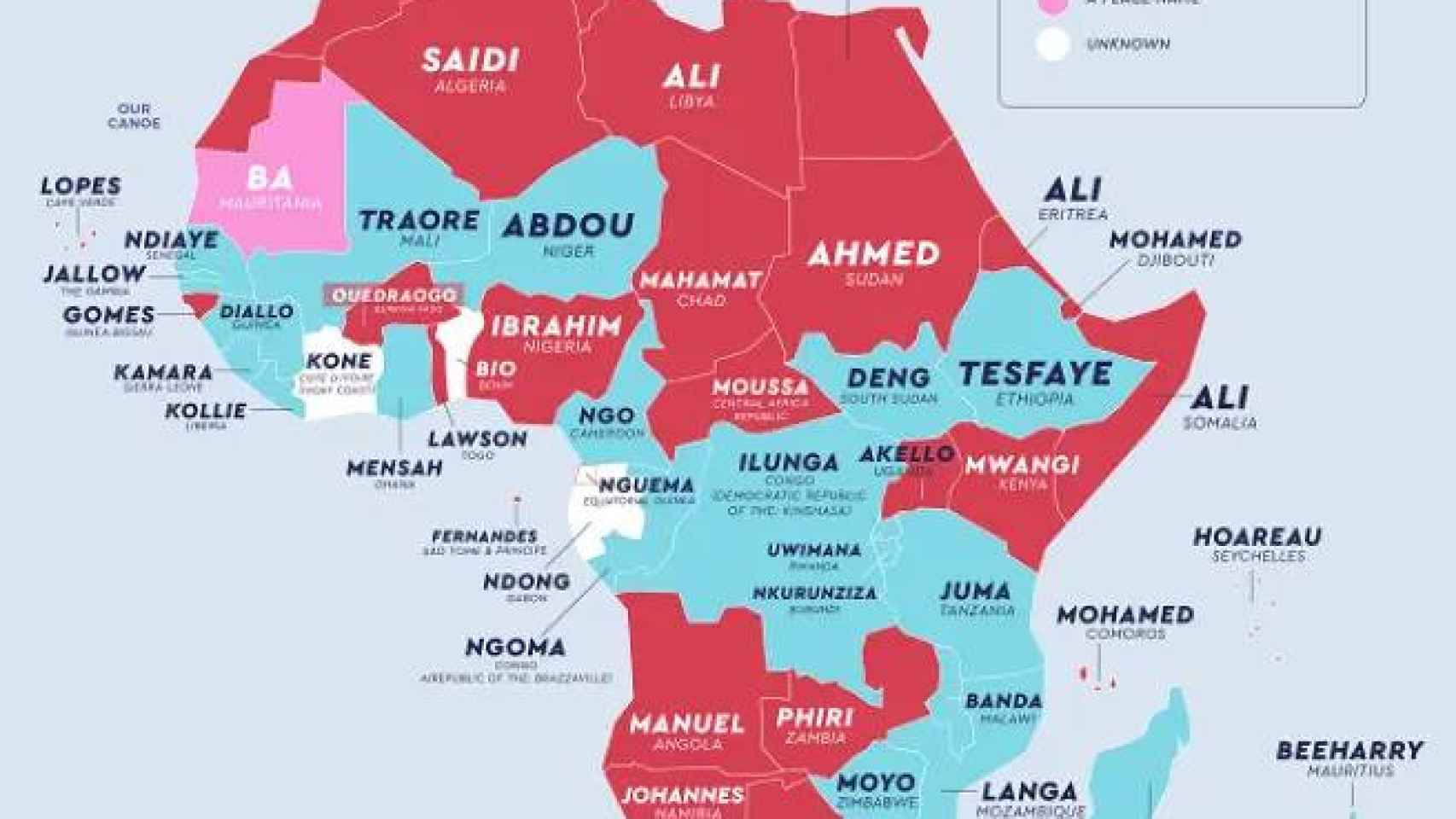 Mapa de los apellidos más comunes en África