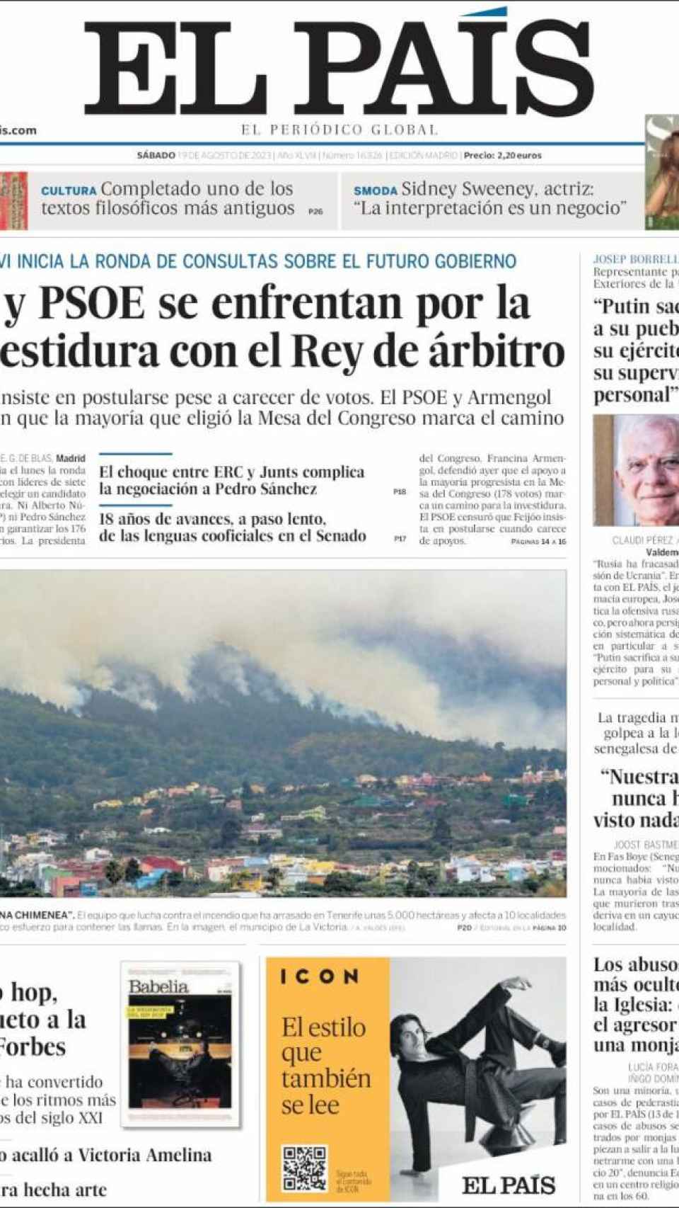 Portada de 'El País' del 19 de agosto de 2023