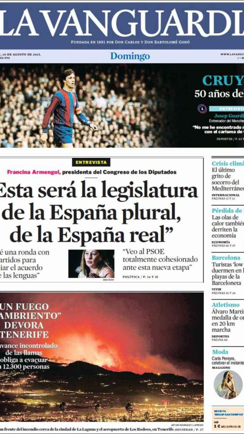 Portada de 'La Vanguardia' del 20 de agosto del 2023