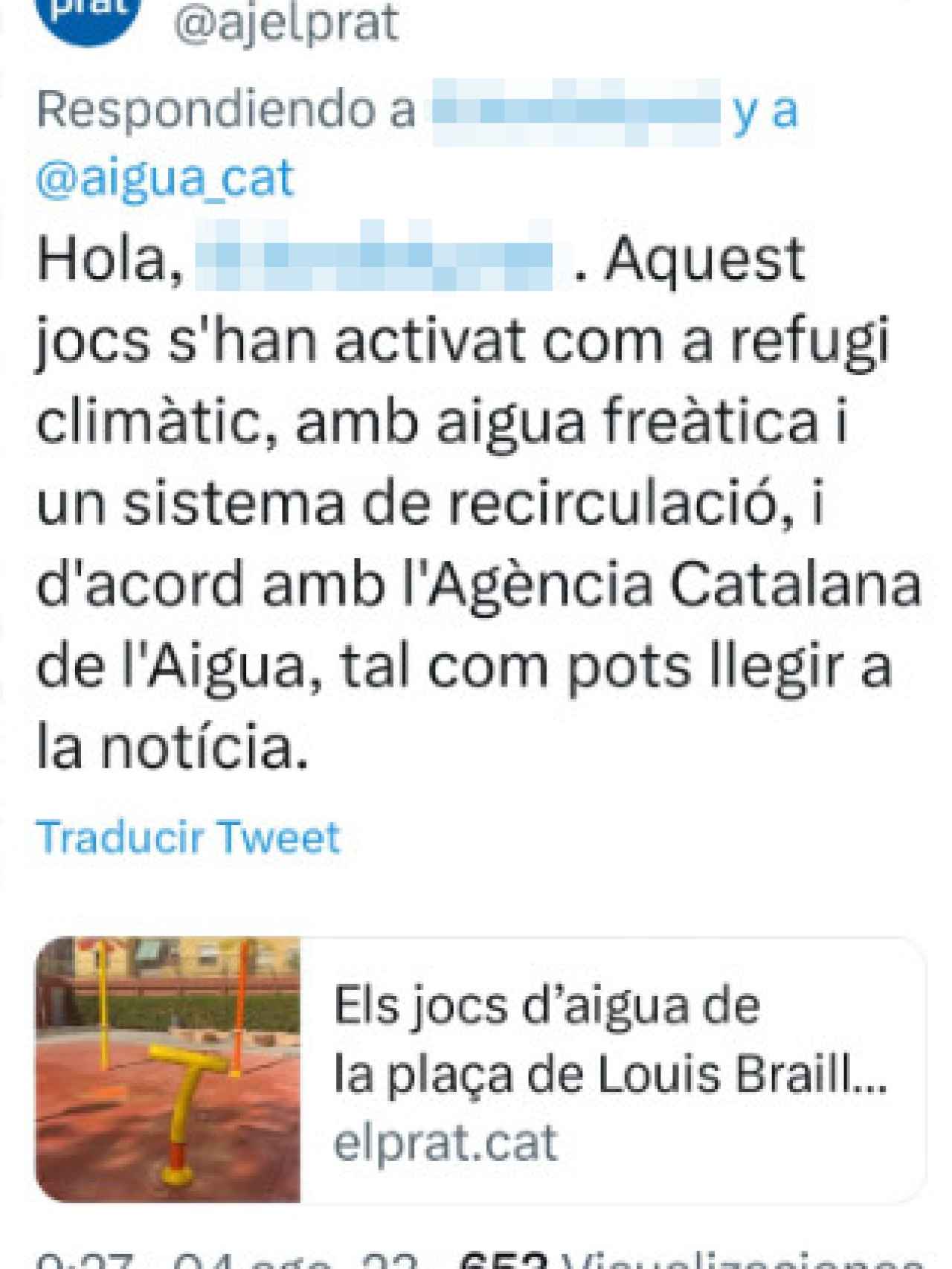 Respuesta del Ayuntamiento del Prat en redes sociales